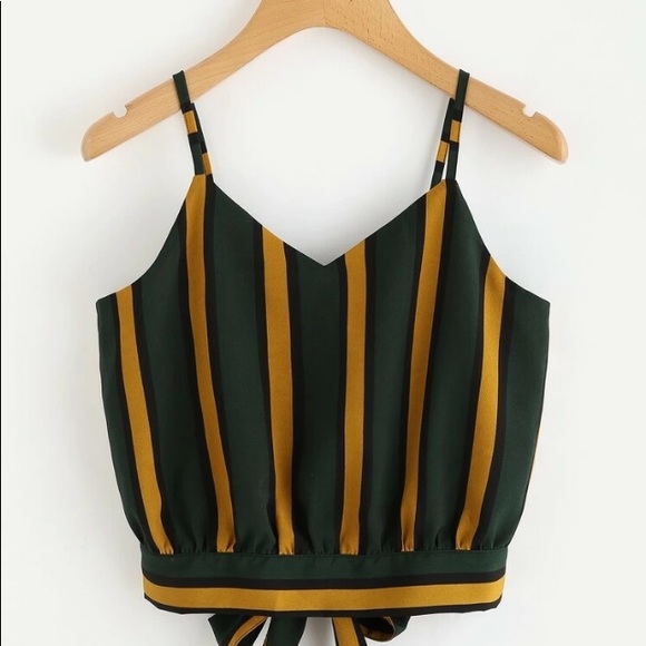 Tops - Striped split tie back crop cami